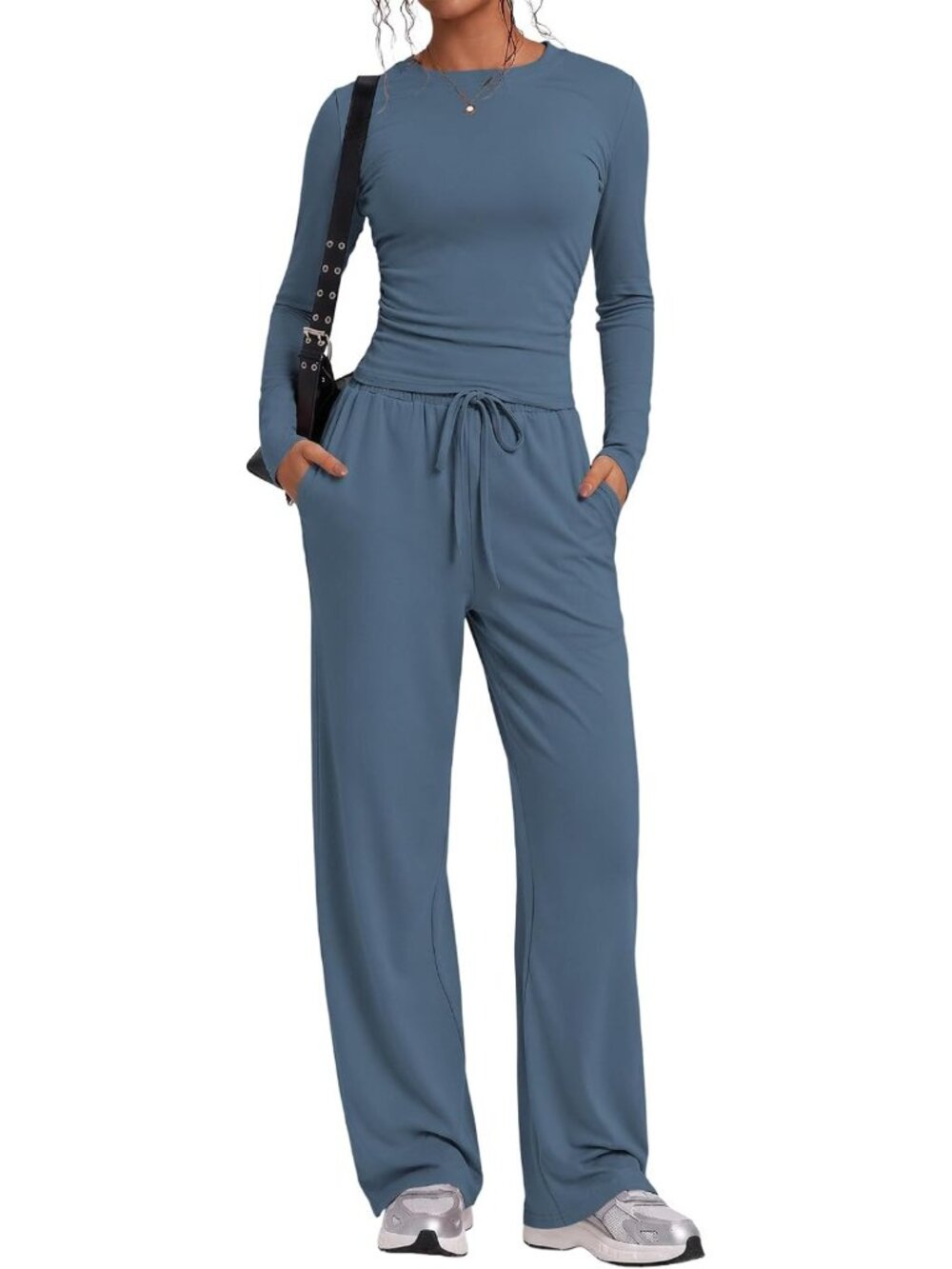 Chic Women's 2-Piece Lounge Set | Wide Leg Pants & Long Sleeve Top - Comfy Style
